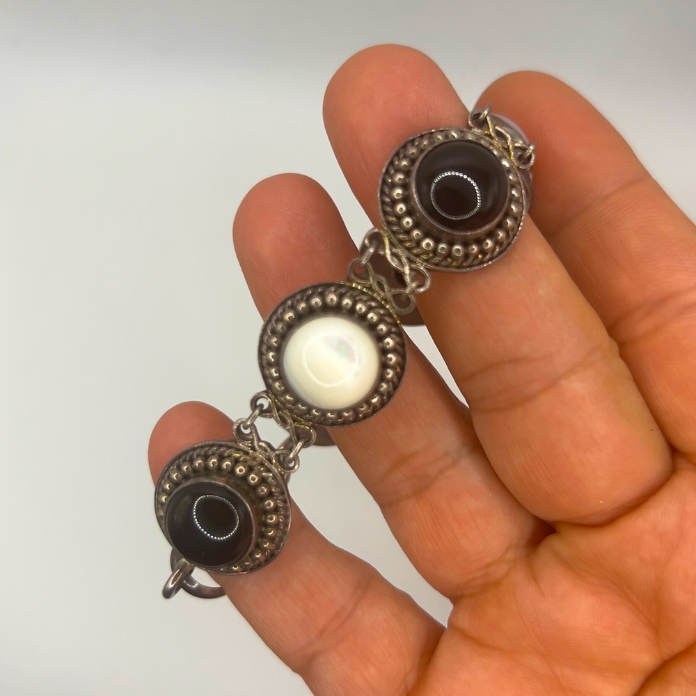 925 Silver Bracelet Sterling Silver Bracelet black & white stones Ethnic